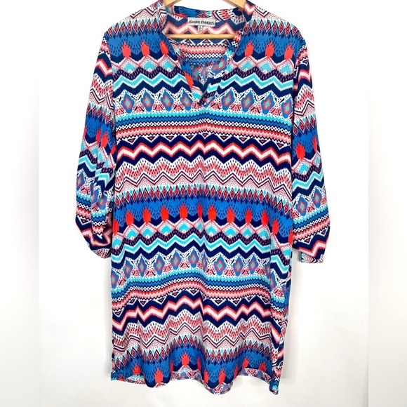 Almost Famous chevron tunic pull tab sleeve dress size XL 100% polyester - Picture 1 of 11